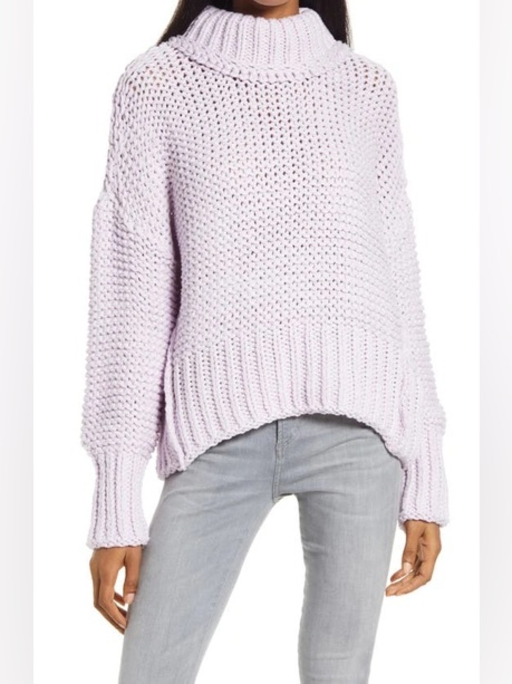 Free People My Only Sunshine Lilac Chunky Knit Mockneck Sweater Size Small